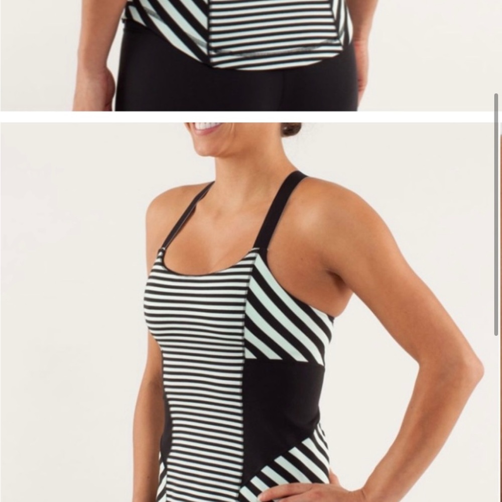 Womens lululemon work it out tank. Mint moment black classic stripe. Sz 6. EUC